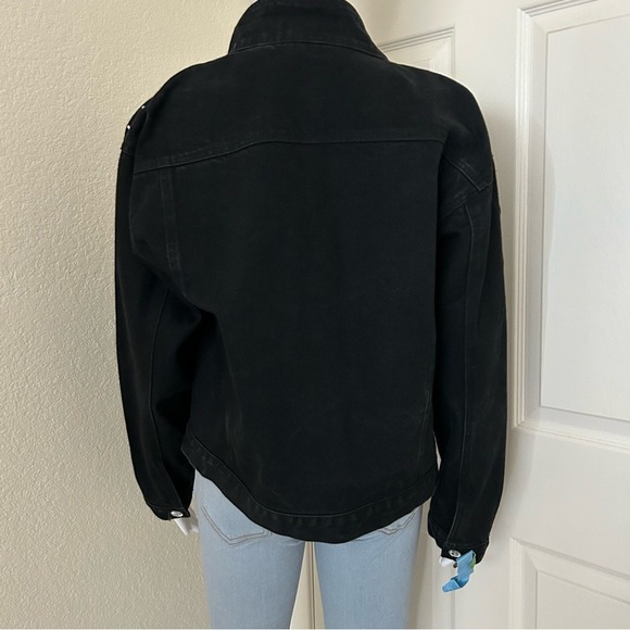 DAVID DAVID black washed Denim Embellished Button up Jean jacket size M - Picture 6 of 14